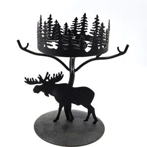Moose Tealight Candleholder Rustic Black Metal PartyLite Farmhouse Decor